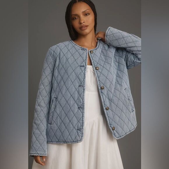 Anthropologie Blue Puffer Jacket with Quilted Design - Picture 5 of 10